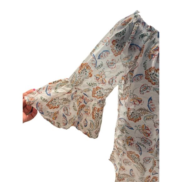Beach By Beachlunchlounge Paisley Print Off-Shoulder Blouse Flared Sleeves Sz XS - Picture 5 of 11